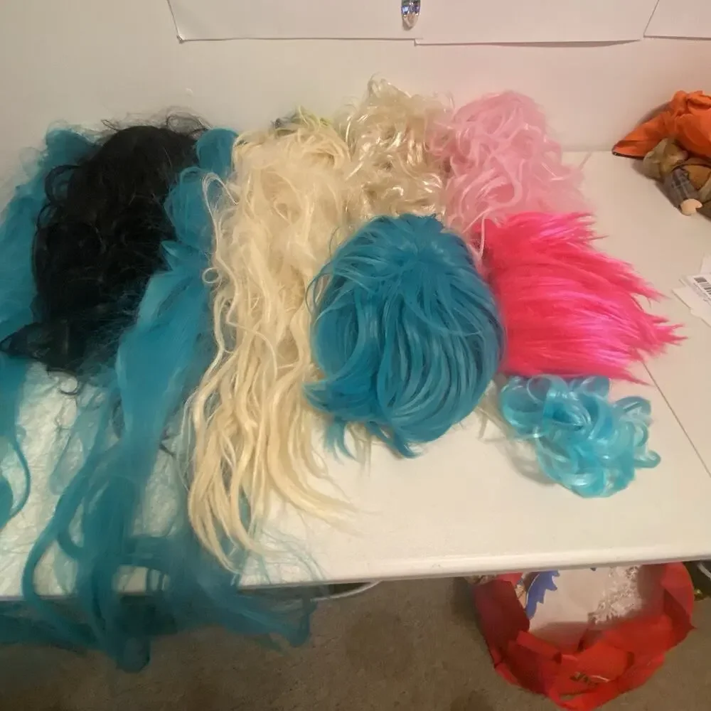 Cosplay Costume Wavy Long Mid Short synthetic blond Black green hair wig Lot9
